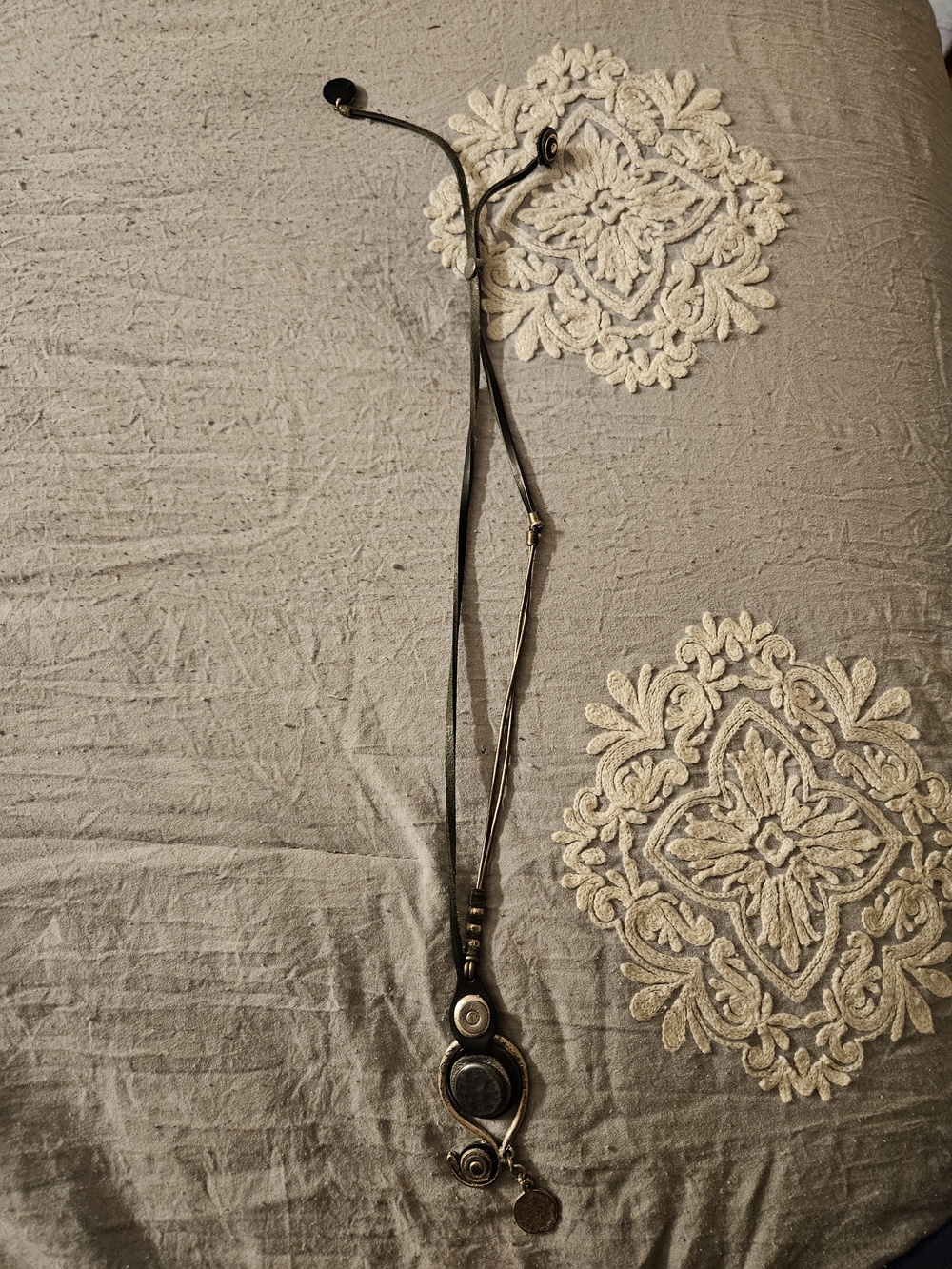 Handcrafted Brown Leather Pendant Necklace with Antique Silver Accents